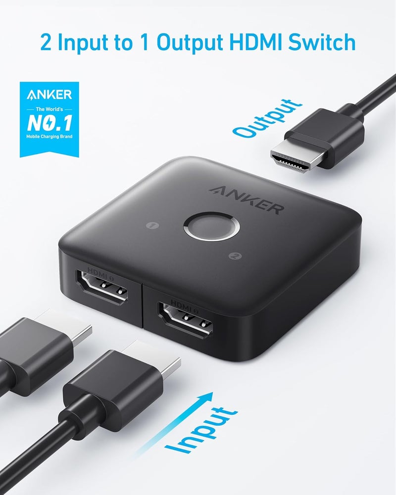 Anker HDMI Switch, 4K@60Hz HDMI Switcher, 2 in 1 Out with Smooth Finish, Supports HDR, 3D, Dolby, Compatible with Laptops, PC, Xbox Series, PS5 / PS4, Projector, and More - Image 2
